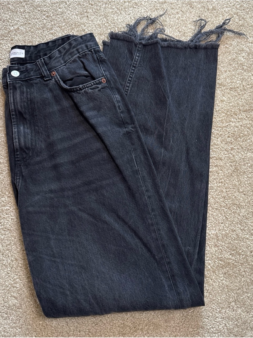 Zara Black Straight Jeans with Frayed Hem